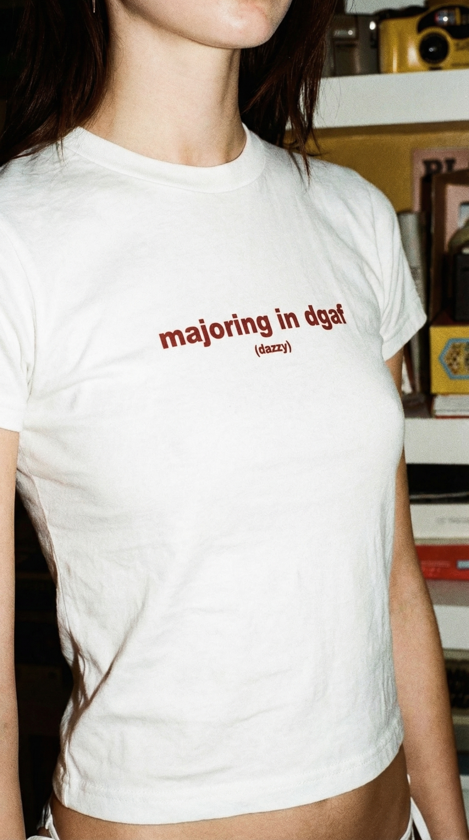Majoring in DGAF Women's Baby Tee — Funny Sarcastic Graphic Crop T-Shirt